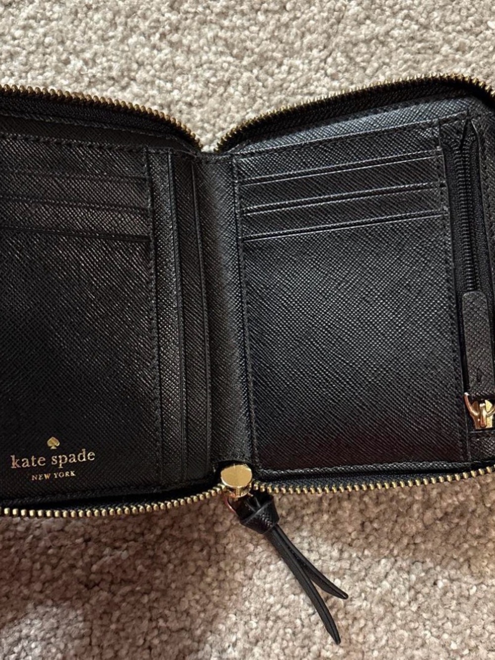 NWOT Kate Spade Black Zip-Around Compact Nylon Wallet with Gold Hardware - Picture 2 of 4